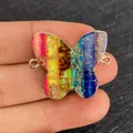 Butterfly natural stone connector with colorful stripes and gold-plated edges for DIY jewelry - Butterfly Shape