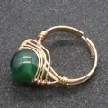 Handmade gold wire wrapped ring featuring a round green aventurine gemstone bead - Green Jade