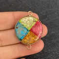Gold-plated round stone connector pendant with four-color natural stone inlay for DIY jewelry - Large Disc Shape