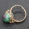 Handmade gold wire-wrapped ring featuring a round Ruby in Zoisite gemstone bead - Ruby Zoisite