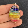 Rainbow gemstone teardrop pendant with gold plating and dual rings for DIY jewelry - Irregular Shape