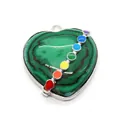 Malachite heart pendant with silver metal frame and colorful chakra stones inlay - Malachite