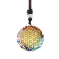 Pendentif octogonal avec cristaux naturels colorés et symbole doré fleur de vie - Style Fleur de Vie Octogonal (23)