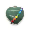 Green aventurine heart pendant with rainbow colorful dots in silver metal frame - Green Aventurine