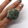 Handmade wire-wrapped ring with irregular translucent green fluorite gemstone - No.5 (Green Gray)
