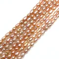 Cinco hilos de perlas naturales de agua dulce rosa con forma de arroz para joyería artesanal - 3-4mm(9g) / Rosa