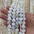 Iridescent white mother of pearl fish-shaped carved loose beads for DIY jewelry - Engraved Fish Style (No. 5) / 12mm