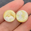 Natural yellow mother of pearl shell bead featuring moon and star carved pattern - 15mm / Yellow Shell Moon