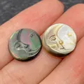 Natural sea shell 15mm sun and moon carved cabochon in black and white finish - 15mm / Black Shell Moon