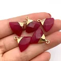 Set of five triangular faceted red stone pendants with gold plated metal for DIY jewelry - Rose Red