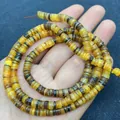 Flache Diskusperlen aus Muschel mit Tigermuster in Gelb und Schwarz für DIY-Schmuck - 5-8 mm / Gelb Schwarz Tiger (Nr.20)