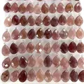 Pendentifs gouttes en quartz fraise facetté avec anneaux argentés pour bijoux DIY - Forme de goutte facettée / Teint En Rouge Jade