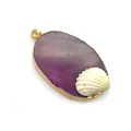 Macro shot of purple agate slice pendant with gold plating and white shell accent - Dark Purple Agate Style (Size 5) / 34x54mm