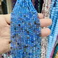 Vue rapprochée de perles facettées en pierre naturelle bleu roi 4mm pour bijoux DIY - 3mm / Bleu Royal (No. 40)