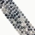 Macro view of faceted natural stone beads with detailed grey texture for DIY jewelry - Gray Labradorite (No.20)