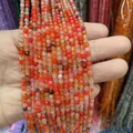 Brins de perles en cornaline naturelle facettée 3mm pour création de bijoux DIY - 3mm / Rouge Orangé (No.6)