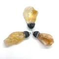 Set of three irregular yellow citrine pendants with rhinestone caps for DIY jewelry - 16x42-29x52mm / Yellow (1)