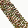 Faceted natural Unakite stone beads for DIY jewelry making with silver spacer accents - Unakite