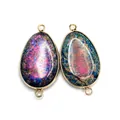 Détail de connecteurs en pierre goutte rose et bleu avec sertis dorés pour bijoux DIY - 22x40mm / Mélange de Rose et Bleu