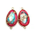 Pendentif connecteur turquoise en forme de larme avec cadre doré en métal poli - 22x40mm / Texture Mixte Multicolore