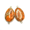 Connecteurs goutte en pierre naturelle orange avec texture marbrée et bord doré - 22x40mm / Moucheté Orange