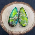 Conjunto de dos colgantes de gota de jaspe imperial verde con vetas naturales - 15x35mm / Textura Azul Verde (N°5)
