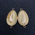 Connecteurs en pierre naturelle en forme de goutte et métal doré pour bijoux DIY - 22x40mm / Veinage Bois Beige Marron