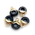 Set van vijf zwarte onyx ringhangers met gouden laag voor DIY kettingen sieraden maken - Ronde Ring / Zwarte agaat