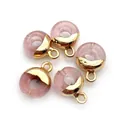 Vijf roze doorschijnende stenen ringhangers met vergulde metalen oogjes voor DIY kettingen - Ronde Ring / Watermeloen Kristal