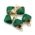 Five square faceted green aventurine pendants with gold plating for DIY jewelry making - Green Aventurine Style (No.3) / 12x15mm