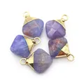 Five faceted purple natural stone pendants with gold metal caps for DIY jewelry necklaces - 12x15mm / Purple Chalcedony