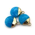 Faceted blue natural stone pendants with gold metal plating and top hanging loops - Blue Chalcedony