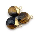 Faceted round tiger eye pendants with gold-plated metal loops for DIY jewelry - Tiger's Eye