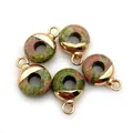 Set van 5 unakite stenen donut hangers met goudkleurige metalen sluitingen - Ronde Ring / Unakiet
