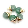 Set van 5 groene aventurijn steen donut hangers met goudlaag voor DIY sieraden maken - Ronde Ring / Groene Aventurijn
