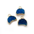 Pendentifs lune en pierre naturelle druzy bleue avec bords dorés pour création bijoux - Bleu Royal (N° 2)
