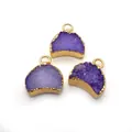 Trois pendentifs lune en cristal druzy violet avec bord doré pour création de bijoux - Violet Foncé (No.4)