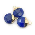 Three deep blue faceted round gemstone pendants with golden metal trim for DIY jewelry - Lapis Lazuli