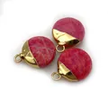 Three rose red natural watermelon crystal pendants with golden metal bases - Pink Jasper (No. 7)