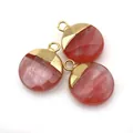 Three faceted pink watermelon crystal round pendants with gold-plated metal loops - Watermelon Quartz