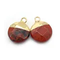 Set of two round faceted Red Jasper stone pendants with gold plated metal tops - Red Jasper