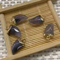 Five horn-shaped grey-purple agate stone pendants with gold-plated metal loops - Grey Agate