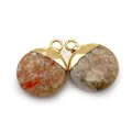 Natural round sunstone pendants with golden metal clasps for DIY jewelry making - Sunstone (No. 12)