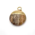 Round natural stone pendant with marble texture and golden metal cap for DIY necklaces - Marble Stone (No. 13)