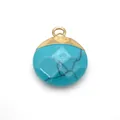 Faceted turquoise round pendant with golden clasp for DIY jewelry and necklaces - Blue Turquoise