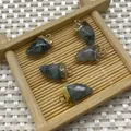 Five pieces of horn-shaped natural grey stones with gold plated bails for DIY jewelry - Flash Stone (Labradorite)