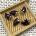 Deep purple natural stone horn-shaped pendants with gold-plated caps, set of 5 pieces - Dark Purple Stone
