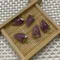 Pink natural stone crescent pendants with gold plated caps for jewelry making - Pink Purple Stone