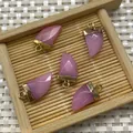 Pink semi-transparent tooth shaped stone pendants with gold metal caps for DIY jewelry - Pink Chalcedony