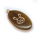 Ovale tijgeroog hanger met roségouden frame en schattige konijndecoratie voor DIY ketting - Tijgeroog met Gouden Konijnenbril Stijl (1)